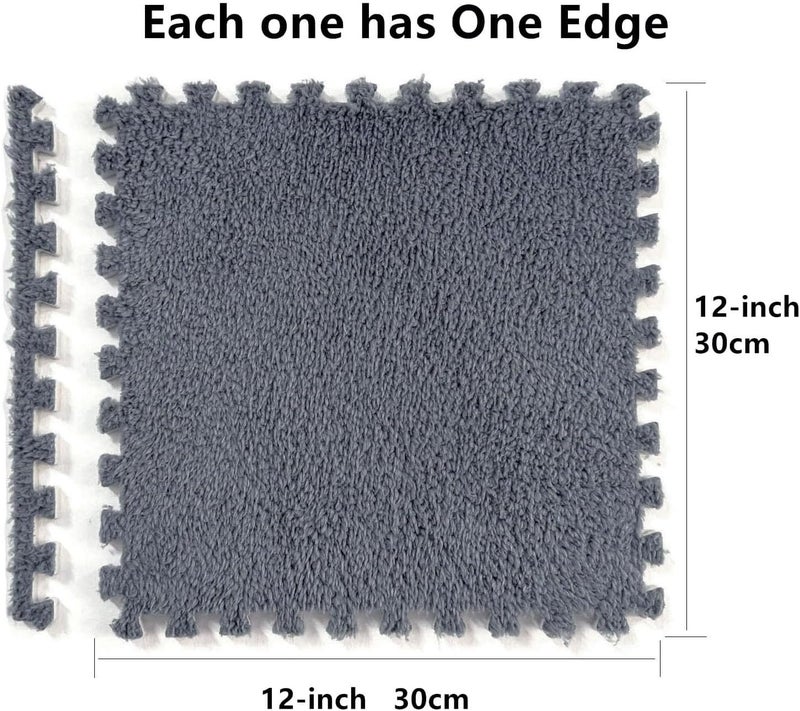 HUIDUO 16 Pcs Kids Foam Interlocking Carpet Tiles with Border, Thick Carpet Squares Plush Floor Playmats Baby Crawling Rug - 49" x 49",Grey (Grey, 16 Tiles) - Image 2